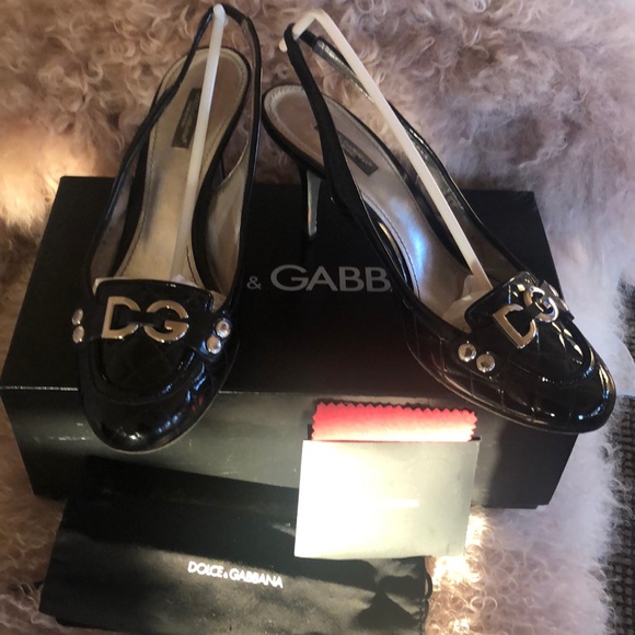 DOLCE & GABBANA BLACK SLINGBACK PATENT SHOES
